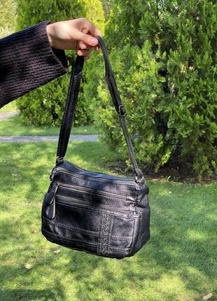 Женская сумка через плечо 10186 кросс-боди на несколько отделов черная5 фото