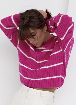 Базовый вязаный свитер светер джемпер в полоску полоску тельняшка стильный тренд зара zara объемный оверсайз oversize теплый4 фото