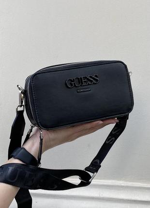 Жіноча прямокутна сумка guess крос-боді на ремінці чорна