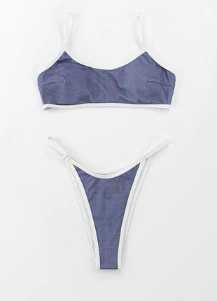 Раздельный сексуальный купальник бикини в синем цвете и с белой оконтовкой cupshe, размер s9 фото