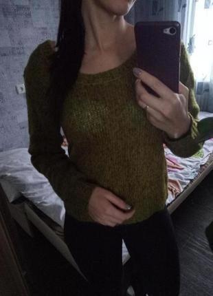 Теплый вязаный свитер горчичного цвета размер м2 фото
