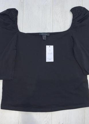 Черная женская футболка с рукавом фонарик нова new look 18 46 l-xl