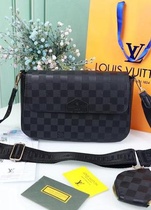 Новинка - сумка крос боді louis vuitton чорна в клітинку та та з принтом голотипу lv