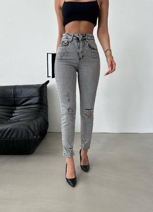 Облегающие джинсы, брюки джеггинсы высокая посадка скинни брюки по фигуре потертости рваные1 фото
