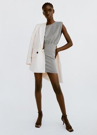 Платье с плечиками в клетку гингем zara черно-белое клетчатое платье плечики клетка виши