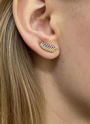 Серебряные серьги каффы колос