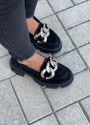 Черные замшевые туфли лоферы натуральные 36-412 фото