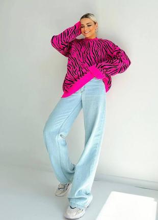 Вовняний светр в принт зебра, об'ємний светр оверсайз, в'язаний джемпер, теплий светр, багато кольорів3 фото