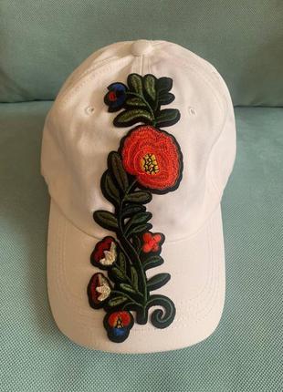 Кепка бейсболка цветы flowers white red в стиле gucci baseball cap