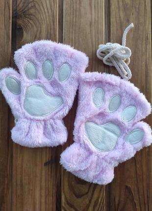 Перчатки рукавички котячі лапки, лапи кішки мітєнки без пальців подарунок на миколая