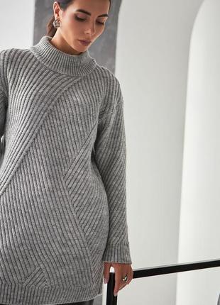 Вязаный женский прямой свитер - туника удлиненный с добавлением шерсти 42-483 фото