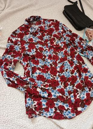 Блуза zara basic рубашка зара с цветами блузка зара кофта zara яркая блуза в цветок с принтом