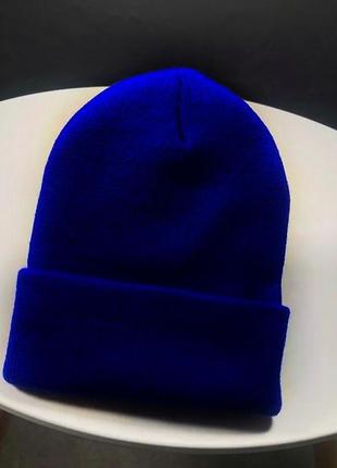 Шапка однотонная (классическая) синяя, унисекс wuke one size