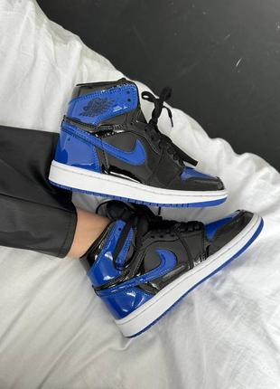 Sale   кросовки в стиле  nike air jordan retro 1 “patent royal blue” premium1 фото