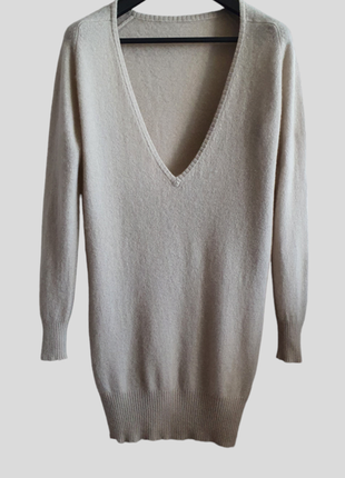 Кашемировий двухсторонний свитер - платье с v - образным вырезом3 фото
