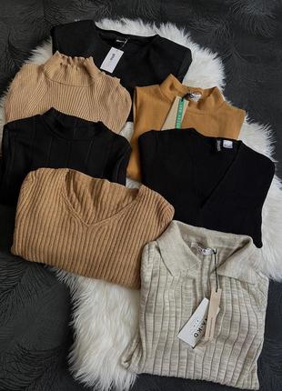 Чорний лонгслів в рубчик / укорочений лонгслів / бежевий лонгслів/