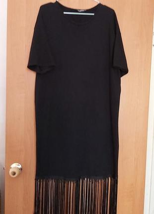 Чорна сукня zara з бахромою1 фото