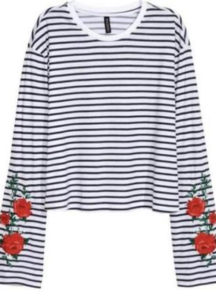 Новий лонгслів тельняшка h&m  лонгслів вишивка троянди смужка