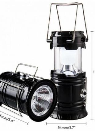 Кемпинговая led лампа jh-5800t c power bank фонарь фонарик солнечная панель чёрный2 фото