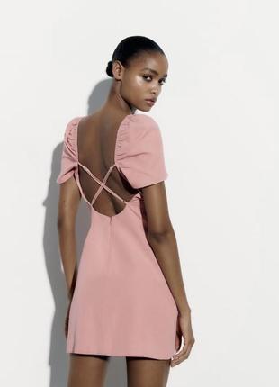 Розовое льняное платье zara3 фото