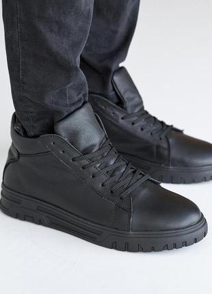 Стильні чорні зимові кросівки чоловічі,напів черевики,підкладка шерсть,шкіряні/шкіра-чоловіче взуття2 фото