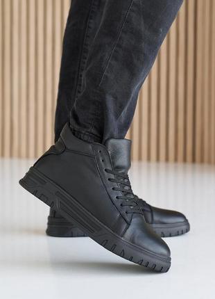 Стильні чорні зимові кросівки чоловічі,напів черевики,підкладка шерсть,шкіряні/шкіра-чоловіче взуття3 фото