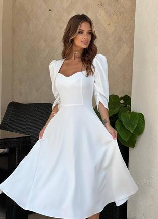 Вечернее платье с корсетным лифом с рукавами фонариками с пышной юбкой расклешённое солнце бежевое белое свадебное молочное голубое чёрное6 фото