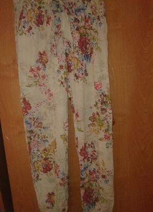 Летние штаны цветочные бежевые с поясом джогеры5 фото