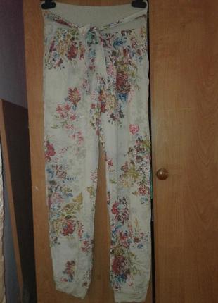 Летние штаны цветочные бежевые с поясом джогеры1 фото