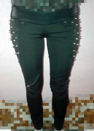 Леггинсы штаны черные с шипами панк готические на флисе теплые размер s2 фото