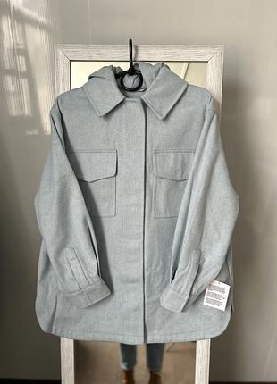 Блакитне пальто сорочка з вовною4 фото