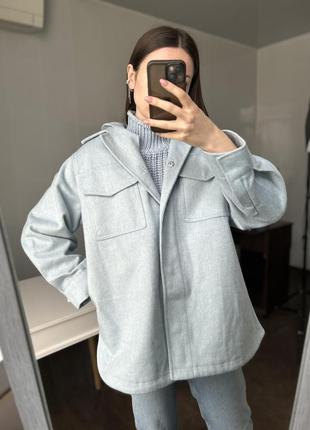 Блакитне пальто сорочка з вовною5 фото