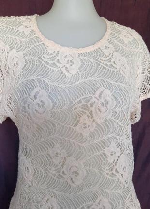 Жіноча  натуральна мереживна блуза, пудрова блузка, майка3 фото