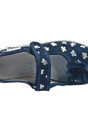 Детские тапочки на девочку текстильные валды waldi алина цветок-бабочки синие.размеры 24-296 фото