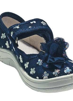 Детские тапочки на девочку текстильные валды waldi алина цветок-бабочки синие.размеры 24-298 фото