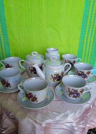 Вінтажна посуда/ чайний/ кавовий сервіз, кераміка, перламутр/ посуда срср 80- ті роки vintage