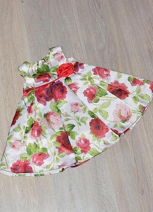 Ошатне плаття monsoon 3-6 міс. сукня сарафан дуже шикарне пишне гарне святкове брендове без рукавів троянди на свято весілля атласне