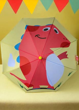 Зонт-трость для малыша от фирмы paolo с ярким принтом дракончика, полуавтоматический, легкий