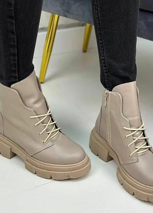Стильные женские ботинки натуральная кожа шнуровка цвет мокко размер 39 (25,5 см) (50402)