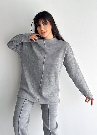 Трикотажный костюм свитер + штаны палаццо объемный верх с широкими брюками с эластичной вставкой в поясе. ⠀ модель 7005