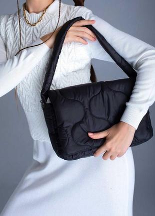 Женская сумка черная сумка нейлоновая сумка пуховик сумка подушка стеганная сумка1 фото