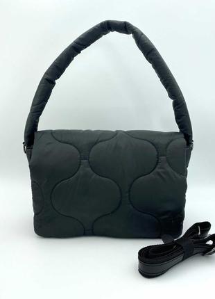 Женская сумка черная сумка нейлоновая сумка пуховик сумка подушка стеганная сумка2 фото