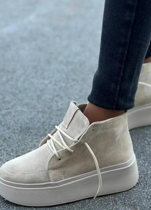 Стильные женские ботинки на платформе замш шнуровка цвет бежевый размер 36 (23,5 см) (50652)