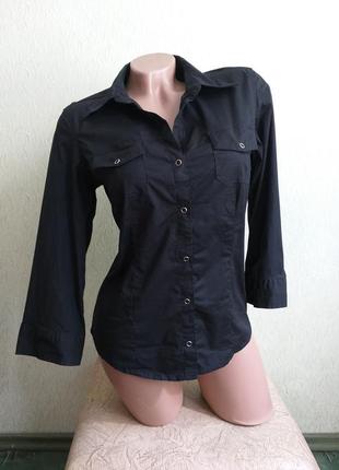Крутая черная рубашка. коттоновая, стрейчевая, джинсовая. рукава 3/4.