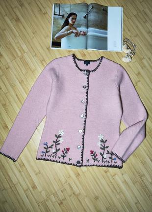 Невероятный 👑шерстяной винтажный розовый кардиган с вышивкой eur 422 фото