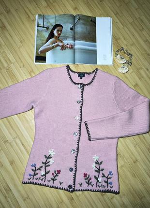 Невероятный 👑шерстяной винтажный розовый кардиган с вышивкой eur 424 фото