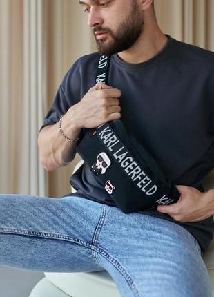 Сумка karl lagerfeld черная поясная бананка мужская сумка