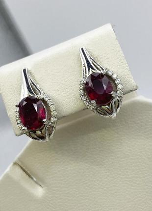 Сережки серебряные с рубином 4,58 г