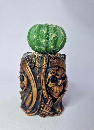 Штучний кактус-сукулент декоративний кашпо у вигляді черепа декоративний кактус для кімнати6 фото