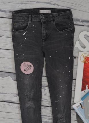 11 - 12 лет 152 см очень классные стильные фирменные узкие джинсы скинни с принтом и нашивкой зара zara4 фото